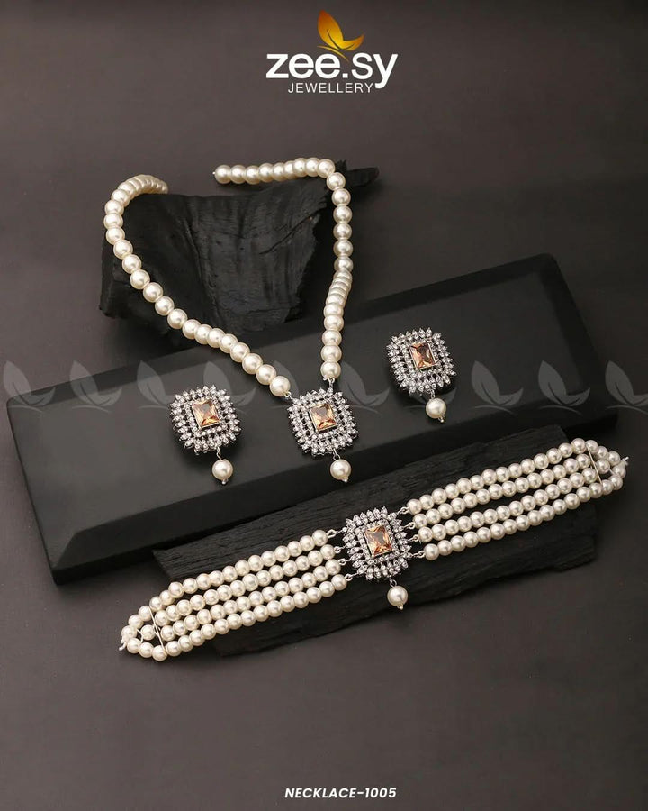 NECKLACE-1005 Champagne Necklace Sets - Zeesy Jewellery Pakistan | Premium Artificial & Imitation Jewellery