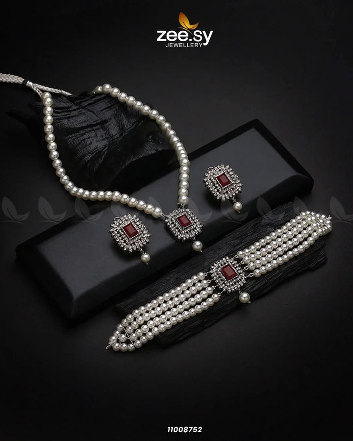 NECKLACE-1005 Red Necklace Sets - Zeesy Jewellery Pakistan | Premium Artificial & Imitation Jewellery