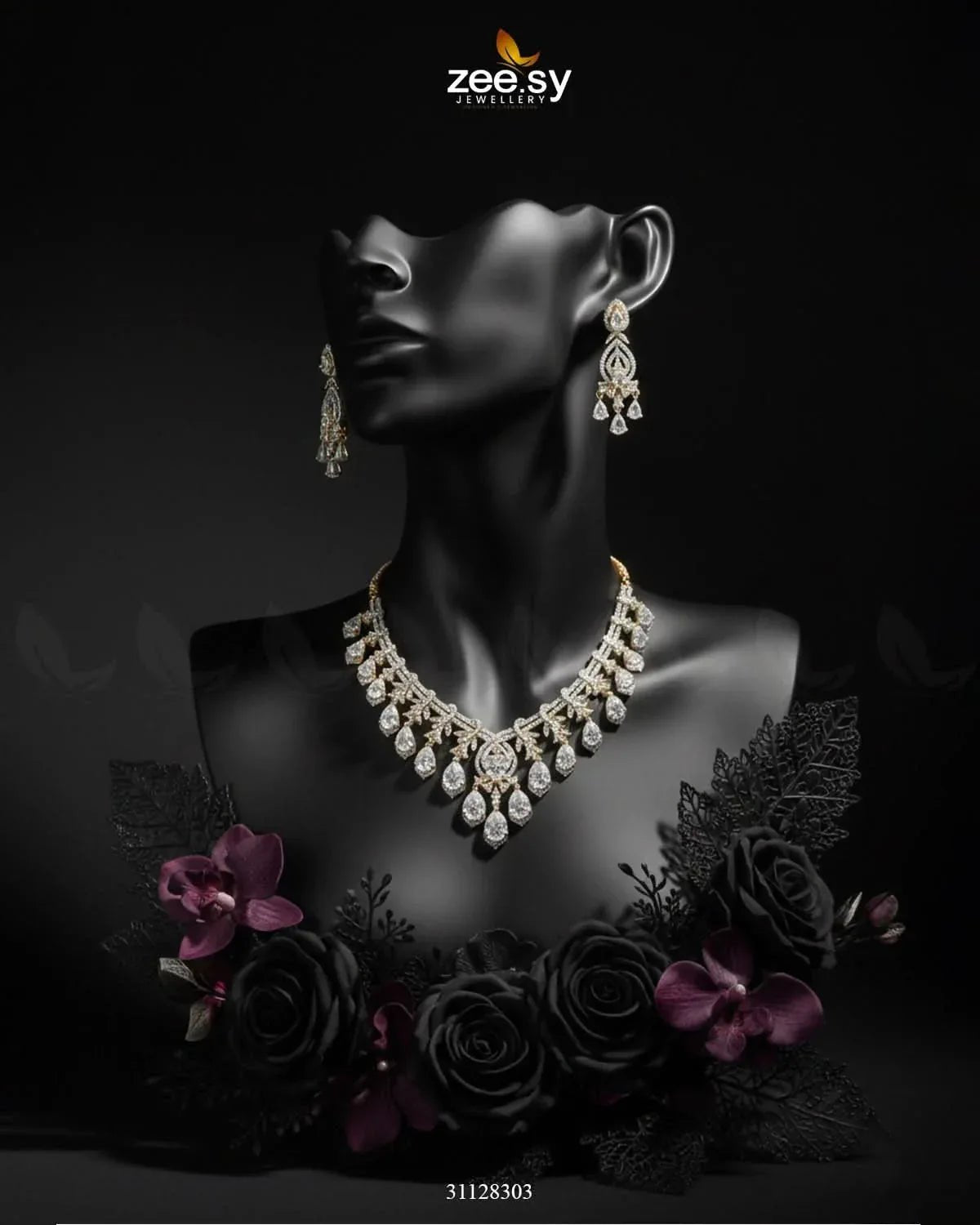 Crystal Dewdrop Gala Necklace Set Necklace Sets - Zeesy Jewellery Pakistan | Premium Artificial & Imitation Jewellery