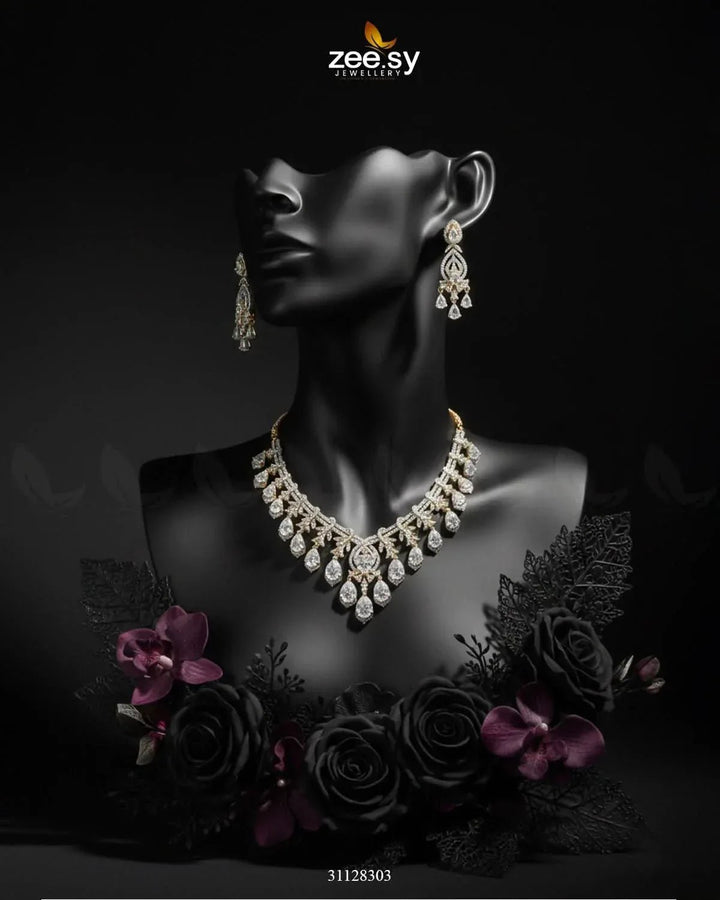 Crystal Dewdrop Gala Necklace Set Necklace Sets - Zeesy Jewellery Pakistan | Premium Artificial & Imitation Jewellery