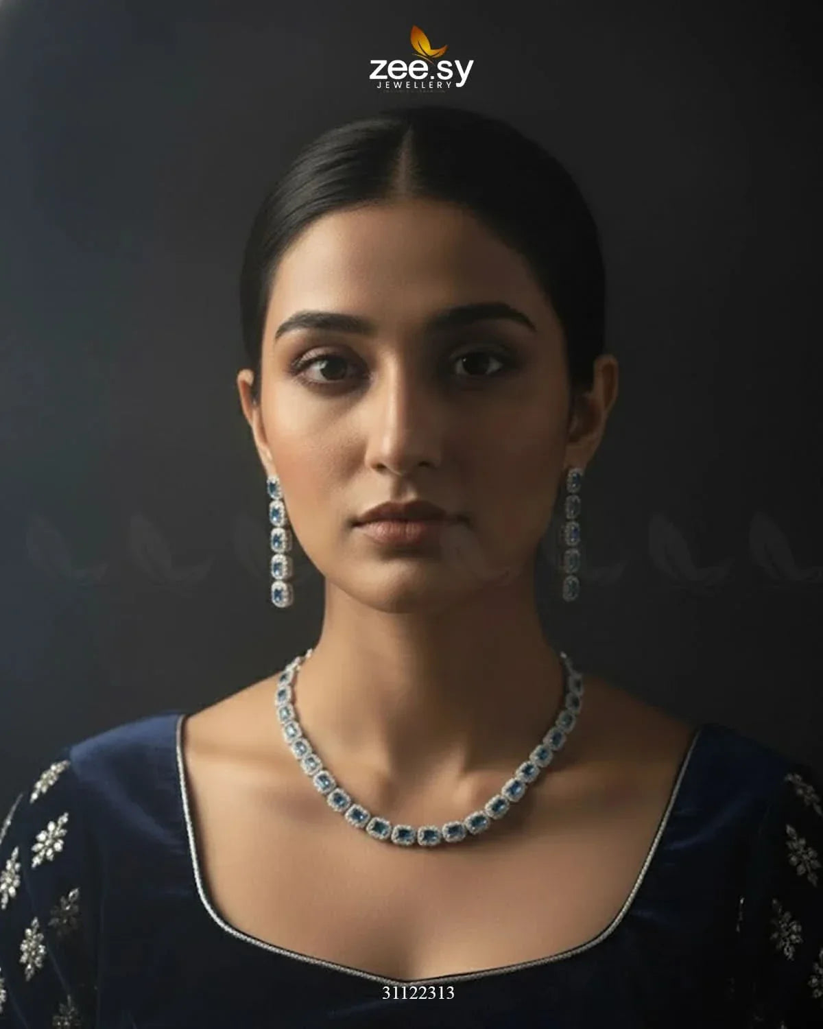 Elegant Sapphire Tennis Necklace Set Necklace Sets - Zeesy Jewellery Pakistan | Premium Artificial & Imitation Jewellery