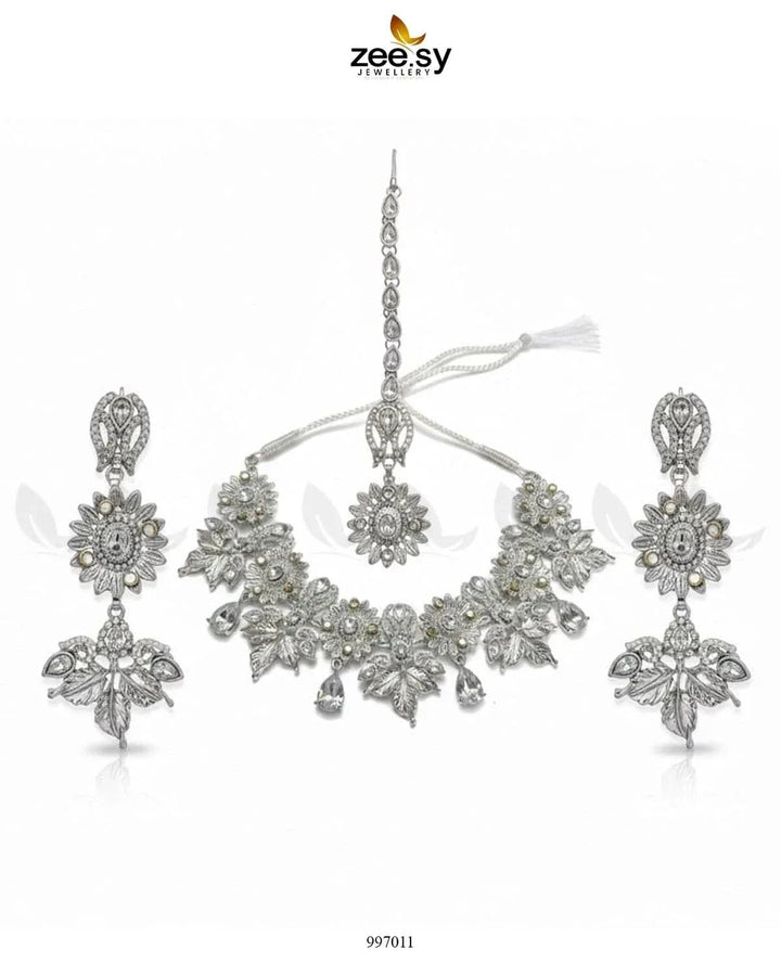 Angelonia Necklace Set Silver White Necklace Sets - Zeesy Jewellery Pakistan | Premium Artificial & Imitation Jewellery