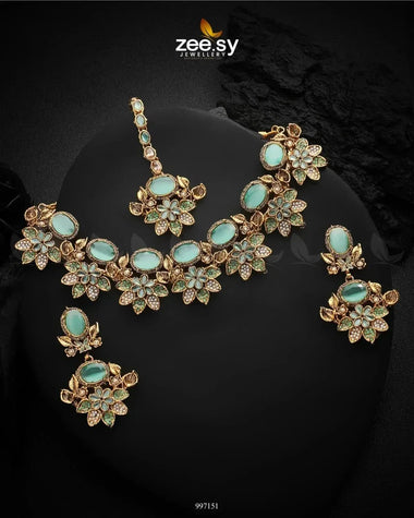 Lycoris Necklace Set Mint Green Necklace Sets - Zeesy Jewellery Pakistan | Premium Artificial & Imitation Jewellery