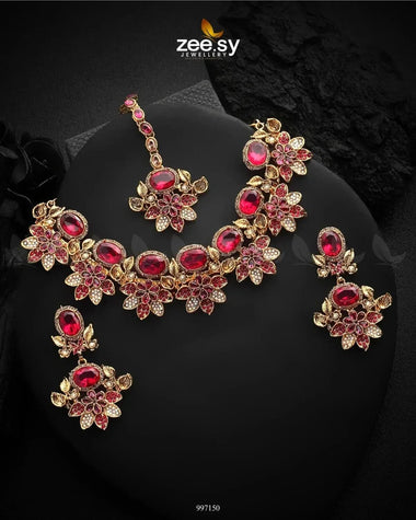 Lycoris Necklace Set Fuchsia Necklace Sets - Zeesy Jewellery Pakistan | Premium Artificial & Imitation Jewellery