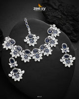Lycoris Necklace Set Silver Blue Necklace Sets - Zeesy Jewellery Pakistan | Premium Artificial & Imitation Jewellery