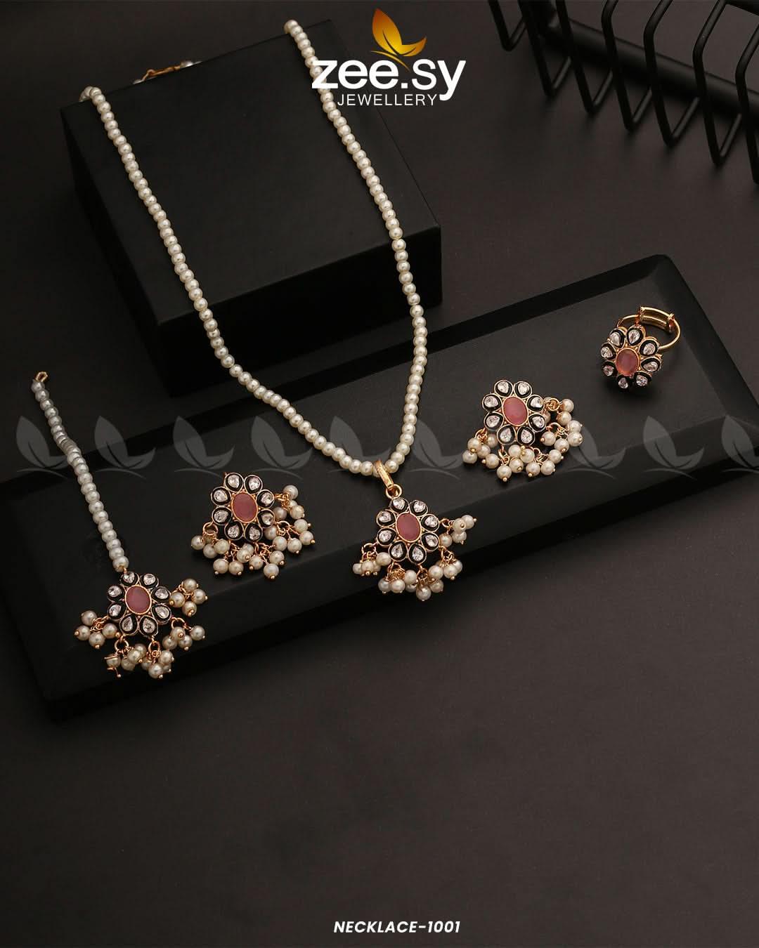 NECKLACE-1001 Pink Necklace Sets - Zeesy Jewellery Pakistan | Premium Artificial & Imitation Jewellery