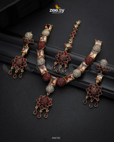 Agapanthus Necklace Set Red Necklace Sets - Zeesy Jewellery Pakistan | Premium Artificial & Imitation Jewellery