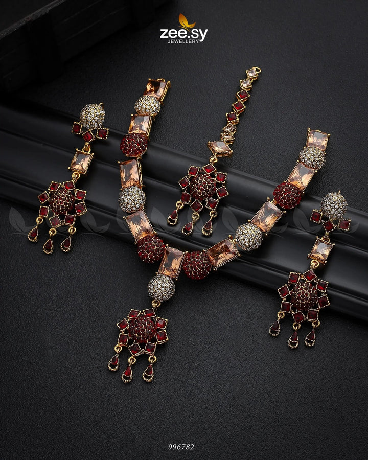 Agapanthus Necklace Set Red Necklace Sets - Zeesy Jewellery Pakistan | Premium Artificial & Imitation Jewellery
