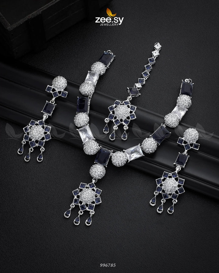 Agapanthus Necklace Set Silver Blue Necklace Sets - Zeesy Jewellery Pakistan | Premium Artificial & Imitation Jewellery
