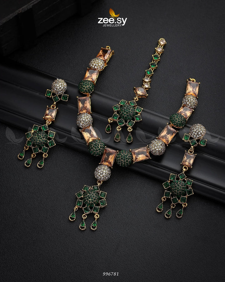 Agapanthus Necklace Set Green Necklace Sets - Zeesy Jewellery Pakistan | Premium Artificial & Imitation Jewellery