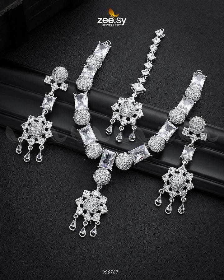 Agapanthus Necklace Set Silver White Necklace Sets - Zeesy Jewellery Pakistan | Premium Artificial & Imitation Jewellery