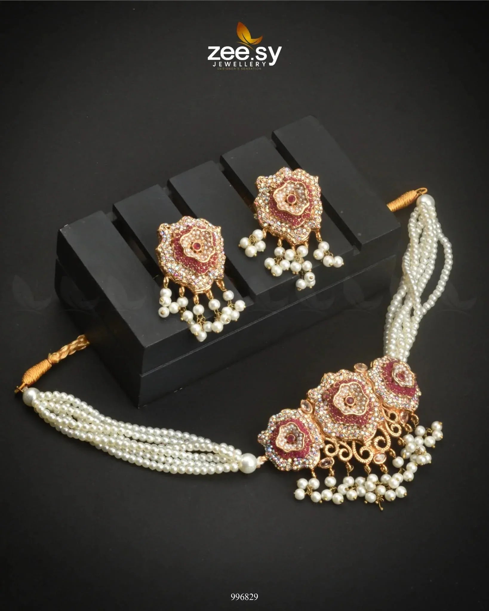 Mimosa Necklace Set Fuchsia Necklace Sets - Zeesy Jewellery Pakistan | Premium Artificial & Imitation Jewellery