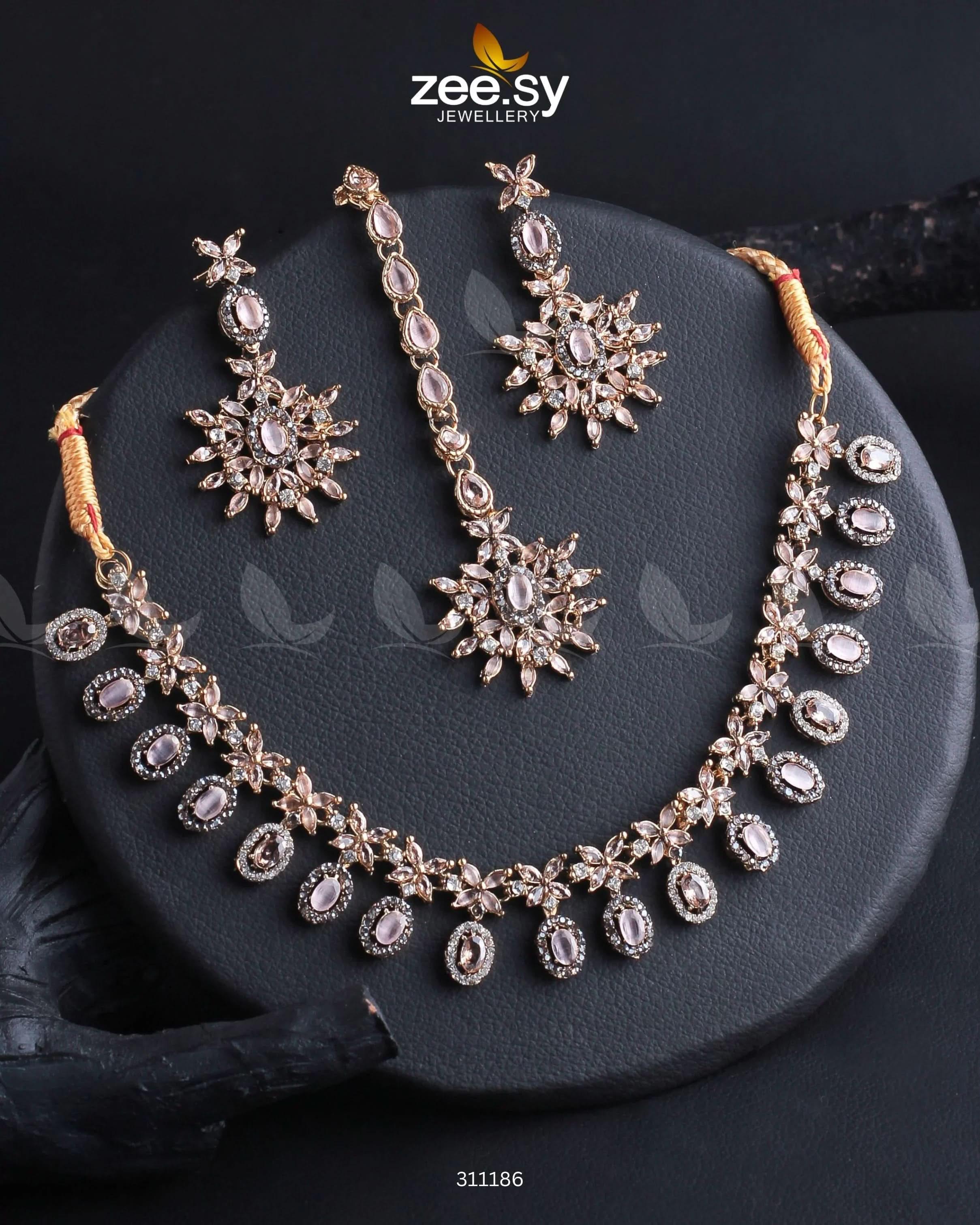 Solara Necklace Set Mint pink Necklace Sets - Zeesy Jewellery Pakistan | Premium Artificial & Imitation Jewellery