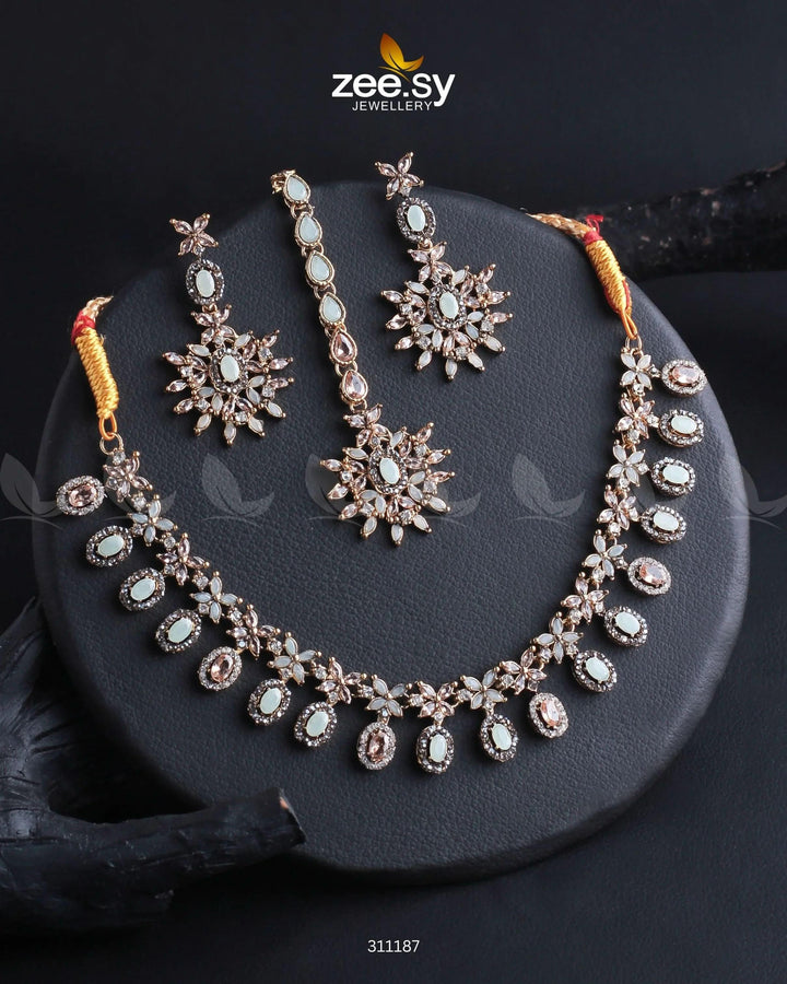 Solara Necklace Set Mint Green Necklace Sets - Zeesy Jewellery Pakistan | Premium Artificial & Imitation Jewellery