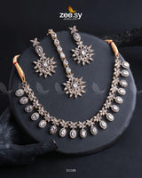 Solara Necklace Set Golden white Necklace Sets - Zeesy Jewellery Pakistan | Premium Artificial & Imitation Jewellery