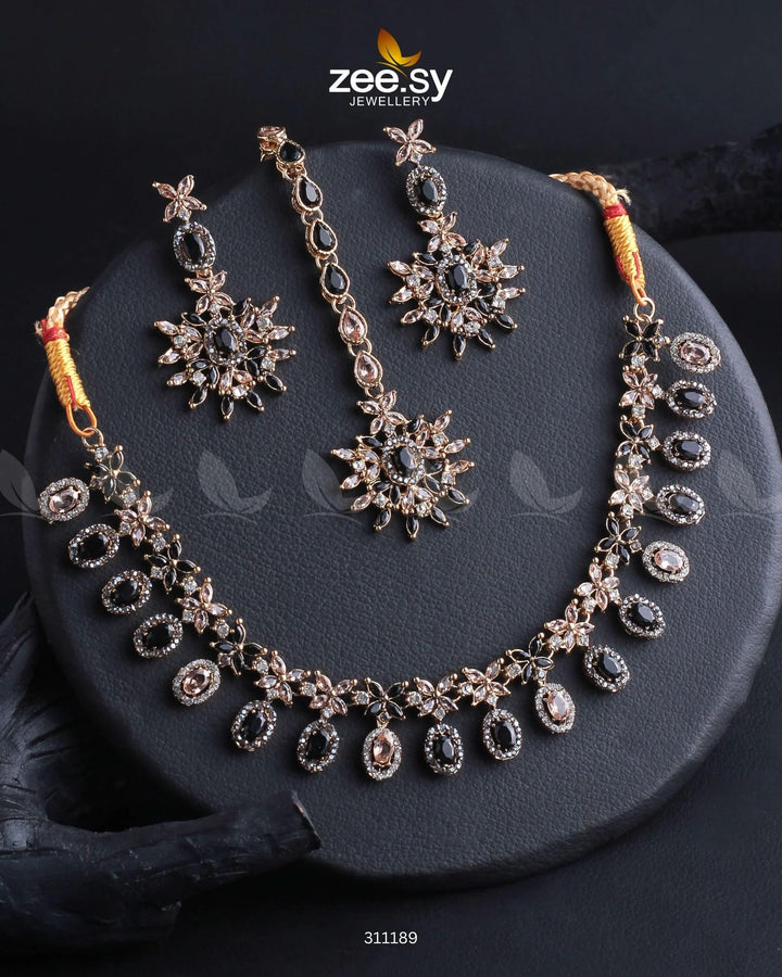 Solara Necklace Set Golden Black Necklace Sets - Zeesy Jewellery Pakistan | Premium Artificial & Imitation Jewellery