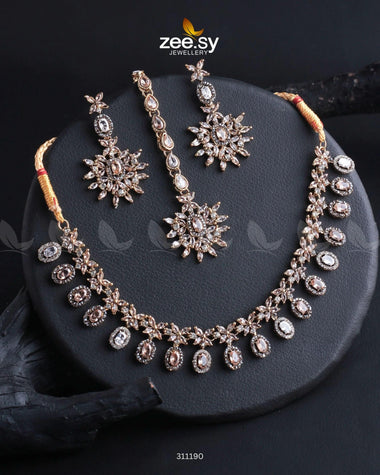 Solara Necklace Set Champagne Necklace Sets - Zeesy Jewellery Pakistan | Premium Artificial & Imitation Jewellery