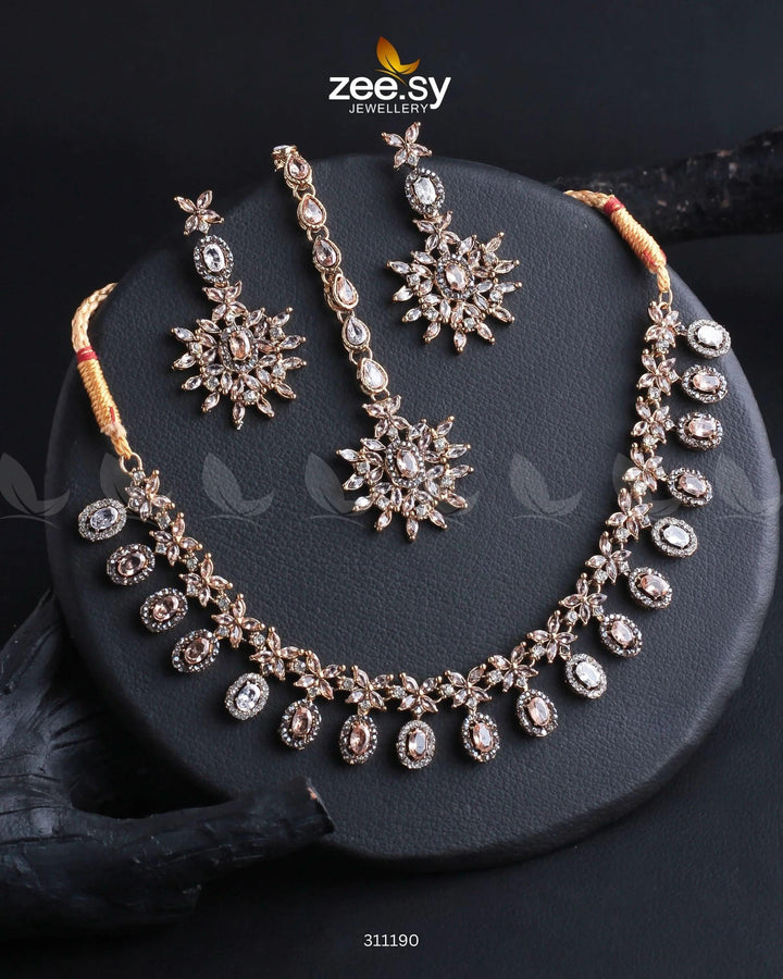Solara Necklace Set Champagne Necklace Sets - Zeesy Jewellery Pakistan | Premium Artificial & Imitation Jewellery