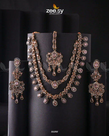 Zarqa Necklace Champagne & Mint Pink Necklace Sets - Zeesy Jewellery Pakistan | Premium Artificial & Imitation Jewellery