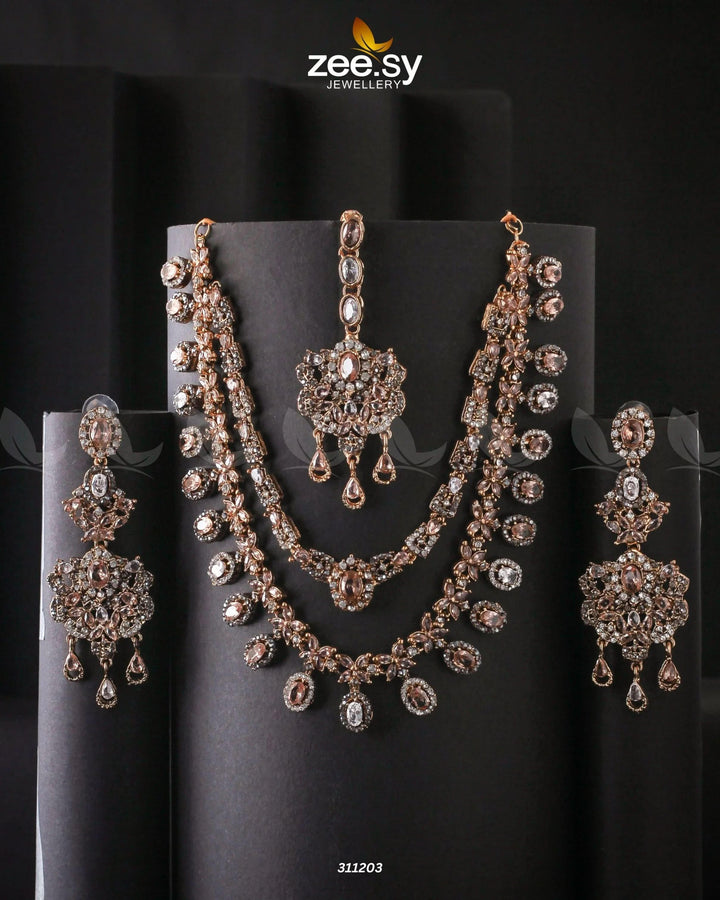 Zarqa Necklace Champagne Necklace Sets - Zeesy Jewellery Pakistan | Premium Artificial & Imitation Jewellery
