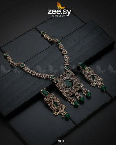 Captivating Crystals Necklace Golden Green Necklace Sets - Zeesy Jewellery Pakistan | Premium Artificial & Imitation Jewellery