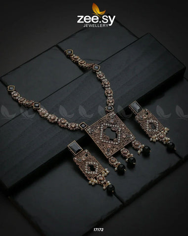 Captivating Crystals Necklace Golden Black Necklace Sets - Zeesy Jewellery Pakistan | Premium Artificial & Imitation Jewellery