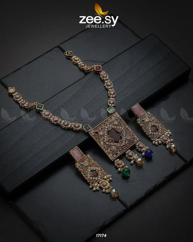 Captivating Crystals Necklace Golden Multi Necklace Sets - Zeesy Jewellery Pakistan | Premium Artificial & Imitation Jewellery