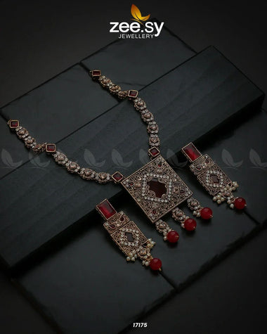 Captivating Crystals Necklace Golden Red Necklace Sets - Zeesy Jewellery Pakistan | Premium Artificial & Imitation Jewellery