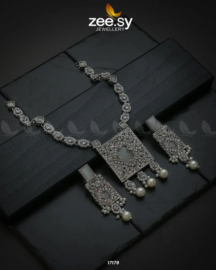 Captivating Crystals Necklace Silver White Necklace Sets - Zeesy Jewellery Pakistan | Premium Artificial & Imitation Jewellery