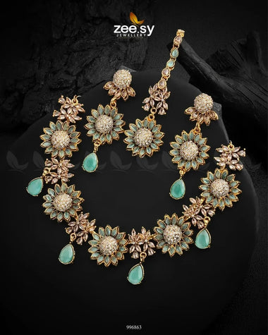 Oleander Necklace Set Mint Green Necklace Sets - Zeesy Jewellery Pakistan | Premium Artificial & Imitation Jewellery