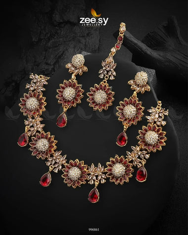 Oleander Necklace Set Red Necklace Sets - Zeesy Jewellery Pakistan | Premium Artificial & Imitation Jewellery