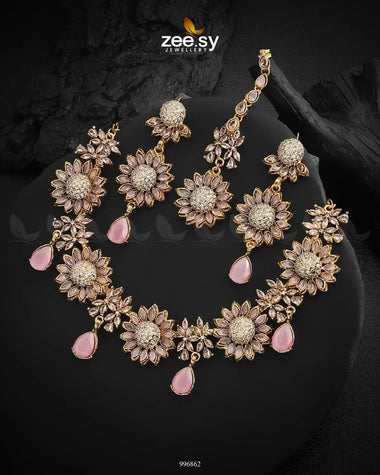 Oleander Necklace Set Mint pink Necklace Sets - Zeesy Jewellery Pakistan | Premium Artificial & Imitation Jewellery