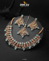 Prism Necklace Golden Mint Green Necklace Sets - Zeesy Jewellery Pakistan | Premium Artificial & Imitation Jewellery