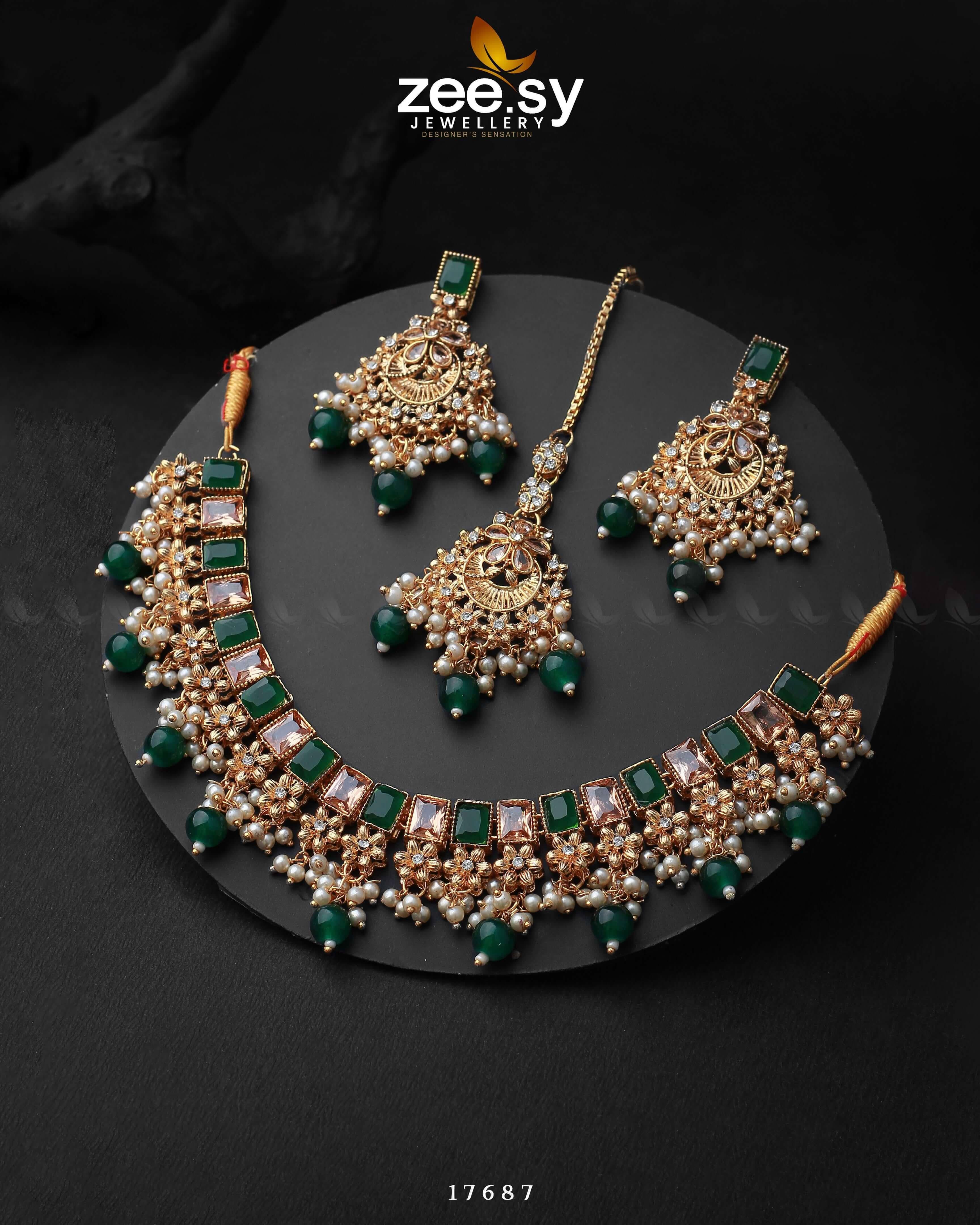 Prism Necklace Golden Green Necklace Sets - Zeesy Jewellery Pakistan | Premium Artificial & Imitation Jewellery