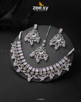 Prism Necklace Silver Mint Pink Necklace Sets - Zeesy Jewellery Pakistan | Premium Artificial & Imitation Jewellery