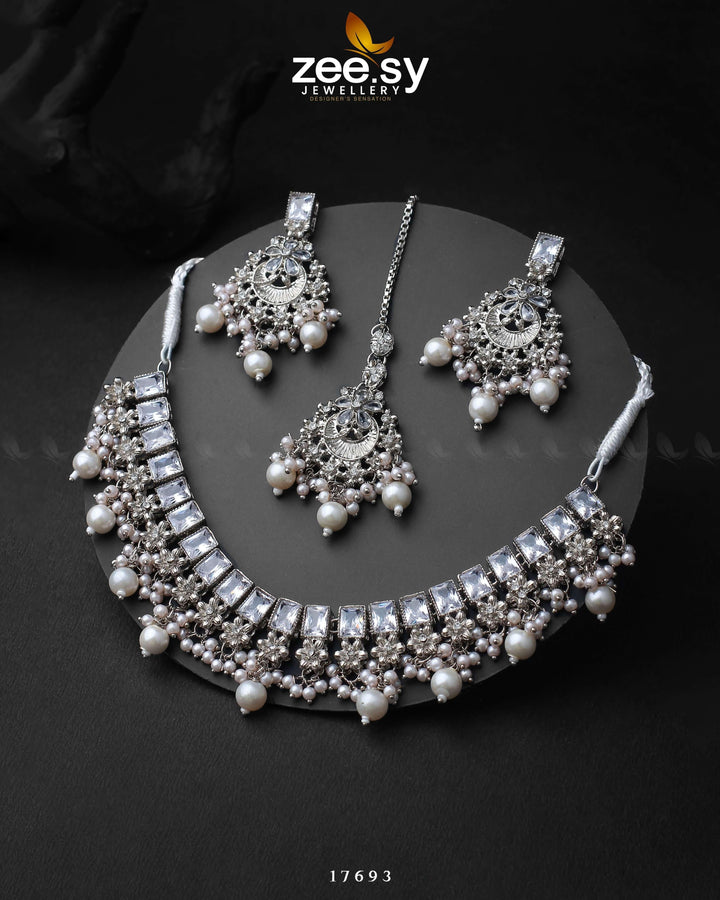 Prism Necklace Silver Pearl Necklace Sets - Zeesy Jewellery Pakistan | Premium Artificial & Imitation Jewellery