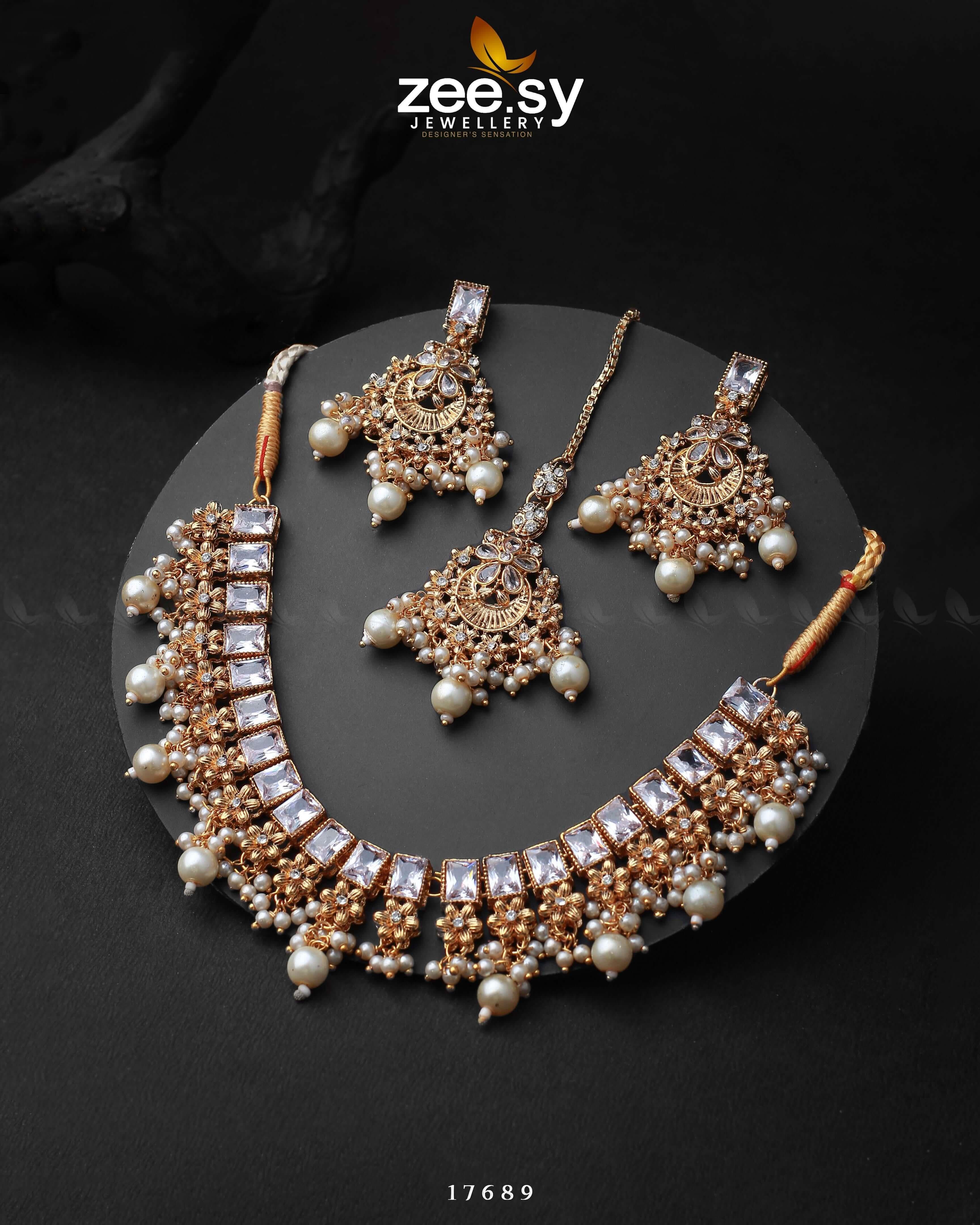 Prism Necklace Golden Pearl Necklace Sets - Zeesy Jewellery Pakistan | Premium Artificial & Imitation Jewellery