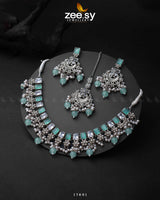 Prism Necklace Silver Mint Green Necklace Sets - Zeesy Jewellery Pakistan | Premium Artificial & Imitation Jewellery