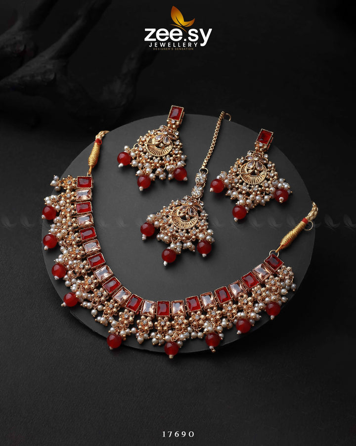 Prism Necklace Golden Red Necklace Sets - Zeesy Jewellery Pakistan | Premium Artificial & Imitation Jewellery