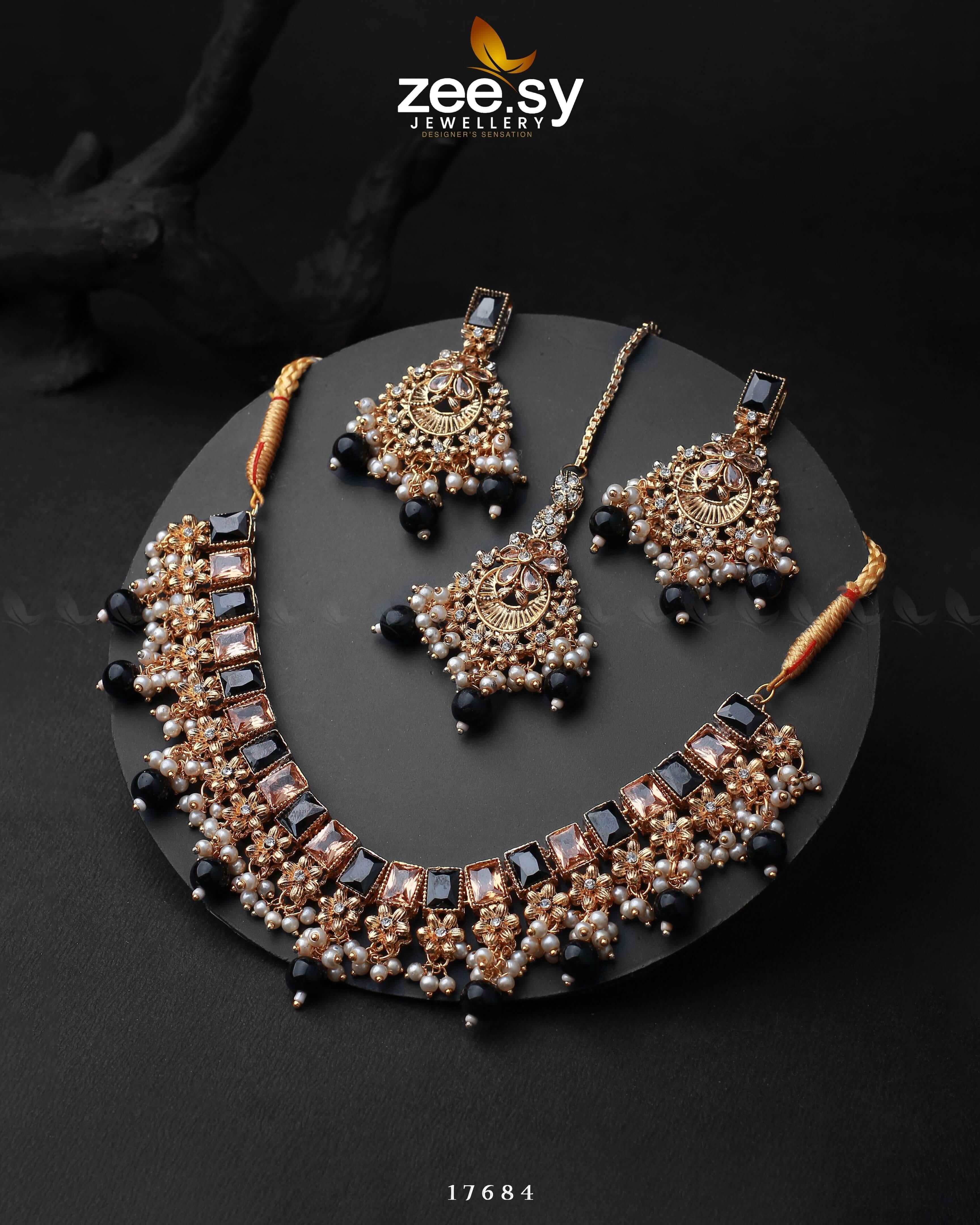 Prism Necklace Golden Black Necklace Sets - Zeesy Jewellery Pakistan | Premium Artificial & Imitation Jewellery