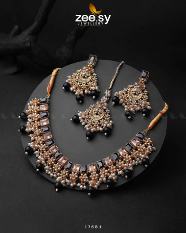 Prism Necklace Golden Black Necklace Sets - Zeesy Jewellery Pakistan | Premium Artificial & Imitation Jewellery