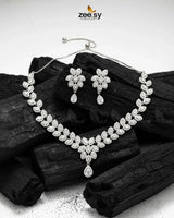 Rich Heritage Stream Necklace Set Silver White Necklace Sets - Zeesy Jewellery Pakistan | Premium Artificial & Imitation Jewellery