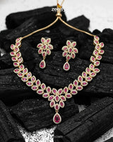 Rich Heritage Stream Necklace Set Golden Ruby Necklace Sets - Zeesy Jewellery Pakistan | Premium Artificial & Imitation Jewellery
