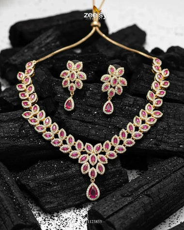 Rich Heritage Stream Necklace Set Golden Ruby Necklace Sets - Zeesy Jewellery Pakistan | Premium Artificial & Imitation Jewellery