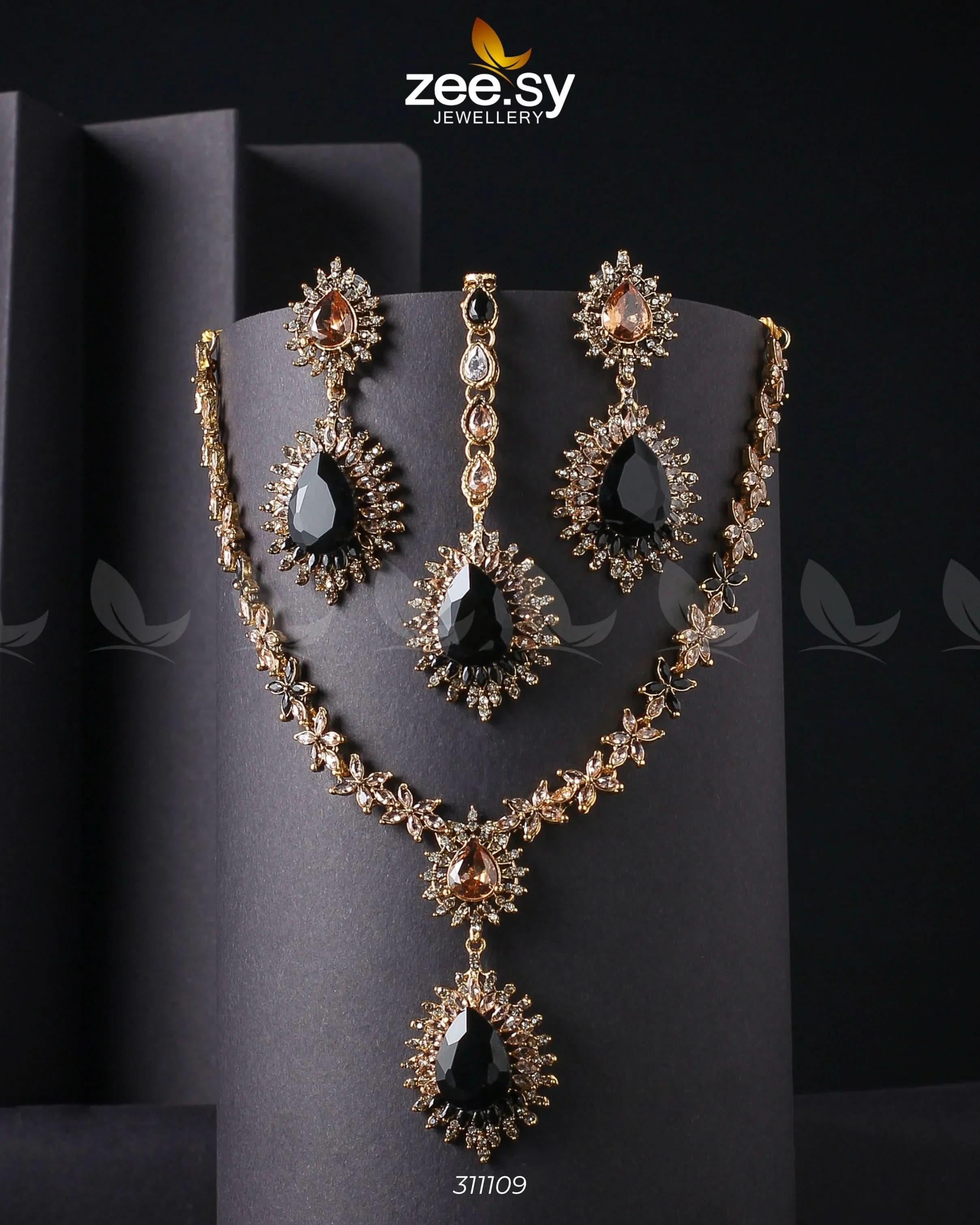 Zilla Necklace Golden Black Necklace Sets - Zeesy Jewellery Pakistan | Premium Artificial & Imitation Jewellery