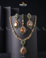 Zilla Necklace Champagne & Green Necklace Sets - Zeesy Jewellery Pakistan | Premium Artificial & Imitation Jewellery