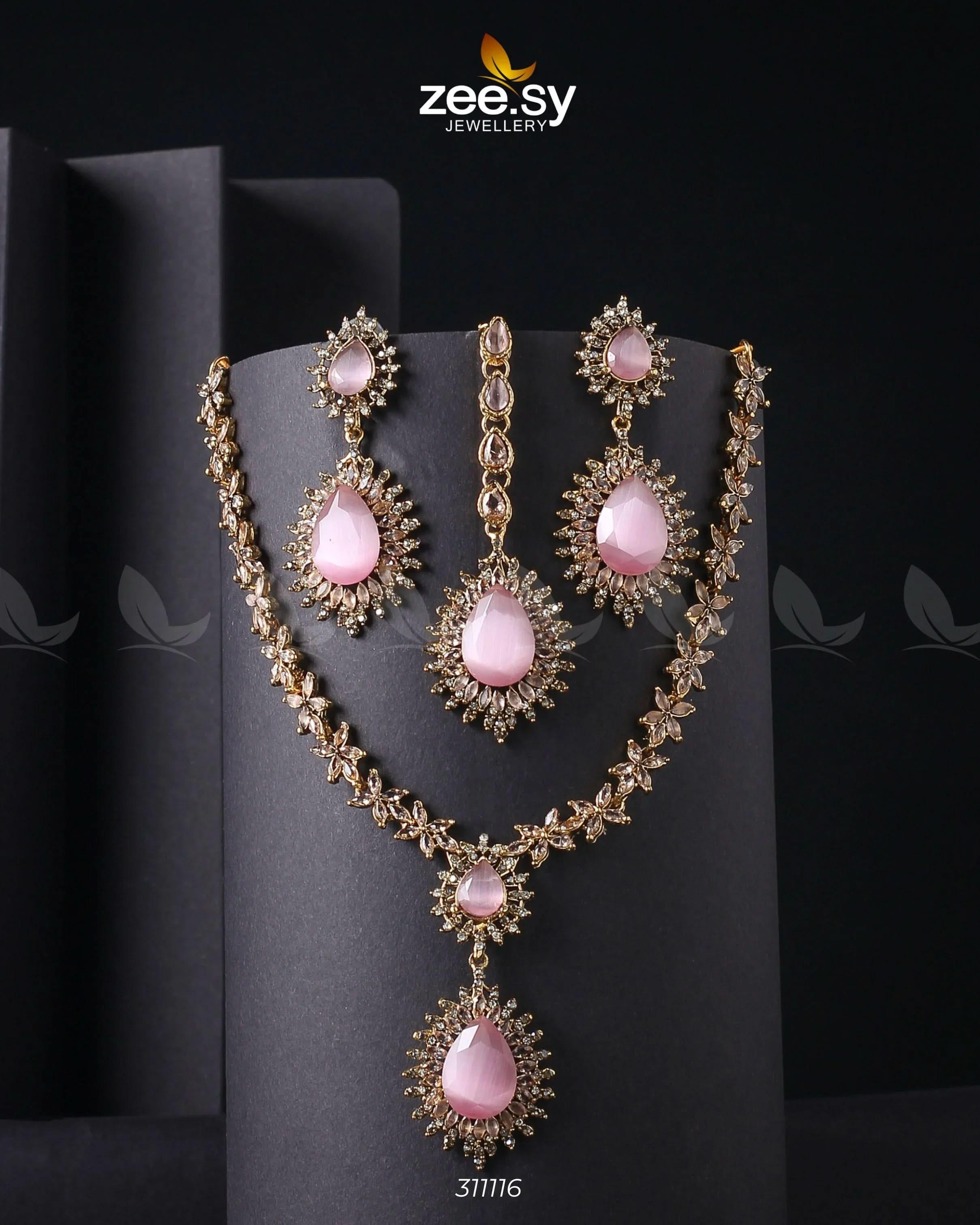 Zilla Necklace Golden Mint Pink Necklace Sets - Zeesy Jewellery Pakistan | Premium Artificial & Imitation Jewellery
