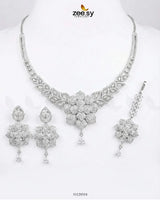 Bloom Camellia Crystal Necklace Set Silver Necklace Sets - Zeesy Jewellery Pakistan | Premium Artificial & Imitation Jewellery