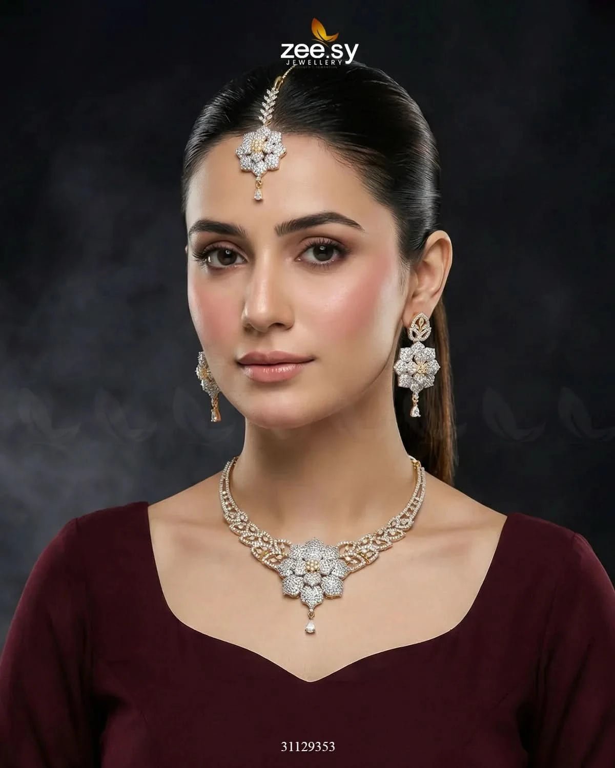Bloom Camellia Crystal Necklace Set Necklace Sets - Zeesy Jewellery Pakistan | Premium Artificial & Imitation Jewellery
