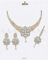 Bloom Camellia Crystal Necklace Set Golden Necklace Sets - Zeesy Jewellery Pakistan | Premium Artificial & Imitation Jewellery